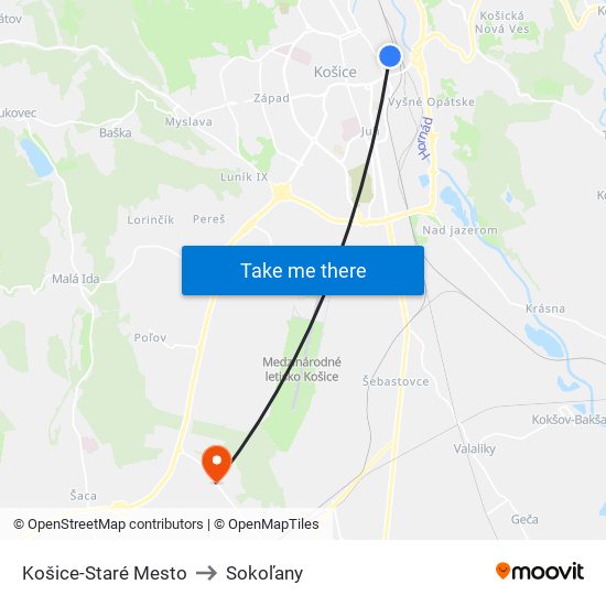 Košice-Staré Mesto to Sokoľany map