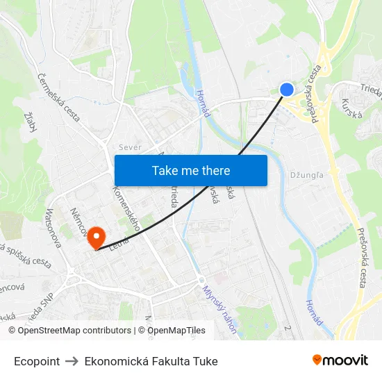 Ecopoint to Ekonomická Fakulta Tuke map