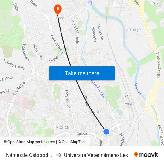 Námestie Osloboditeľov to Univerzita Veterinárneho Lekárstva map