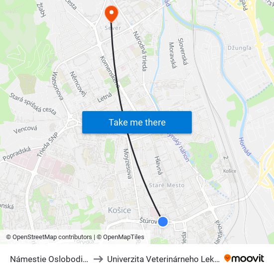 Námestie Osloboditeľov to Univerzita Veterinárneho Lekárstva map