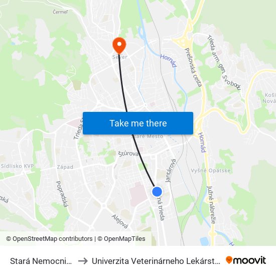 Stará Nemocnica to Univerzita Veterinárneho Lekárstva map