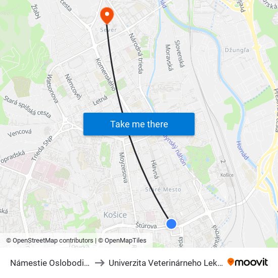 Námestie Osloboditeľov to Univerzita Veterinárneho Lekárstva map