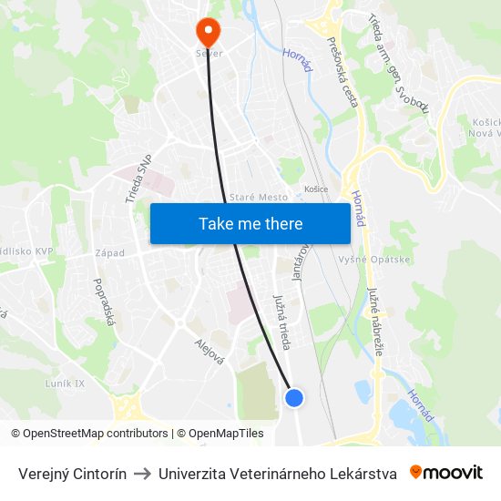 Verejný Cintorín to Univerzita Veterinárneho Lekárstva map