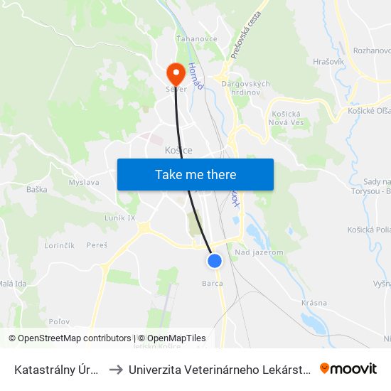 Katastrálny Úrad to Univerzita Veterinárneho Lekárstva map