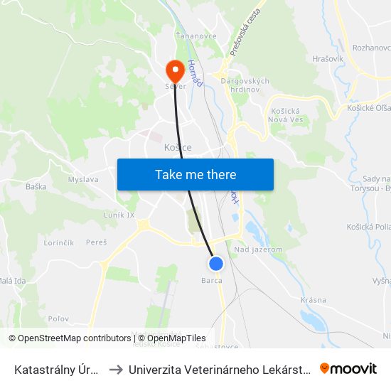 Katastrálny Úrad to Univerzita Veterinárneho Lekárstva map