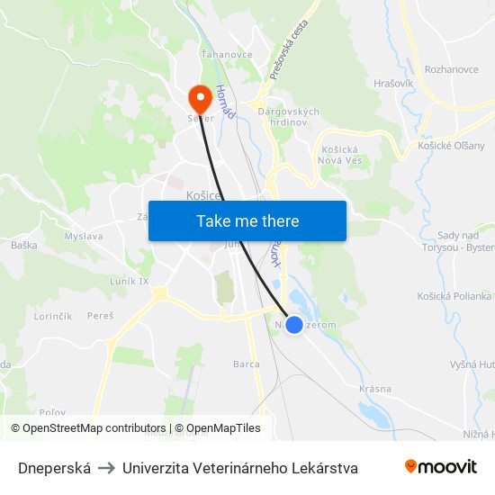 Dneperská to Univerzita Veterinárneho Lekárstva map