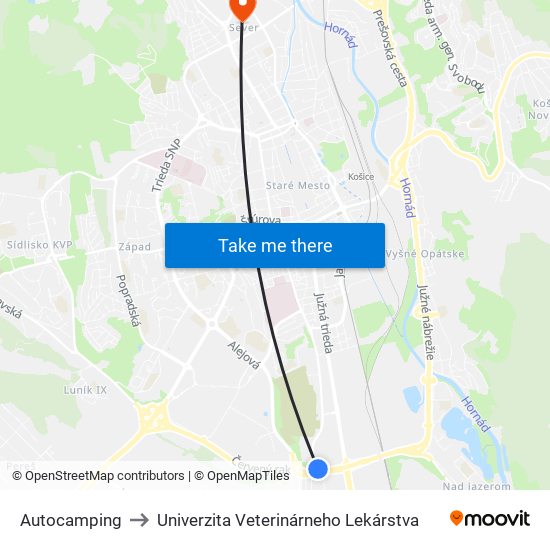 Autocamping to Univerzita Veterinárneho Lekárstva map