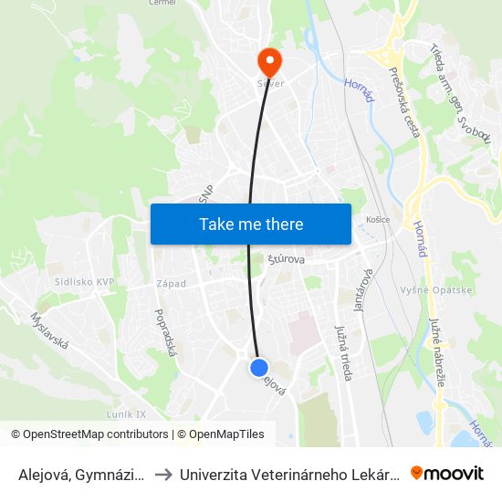 Alejová, Gymnázium to Univerzita Veterinárneho Lekárstva map