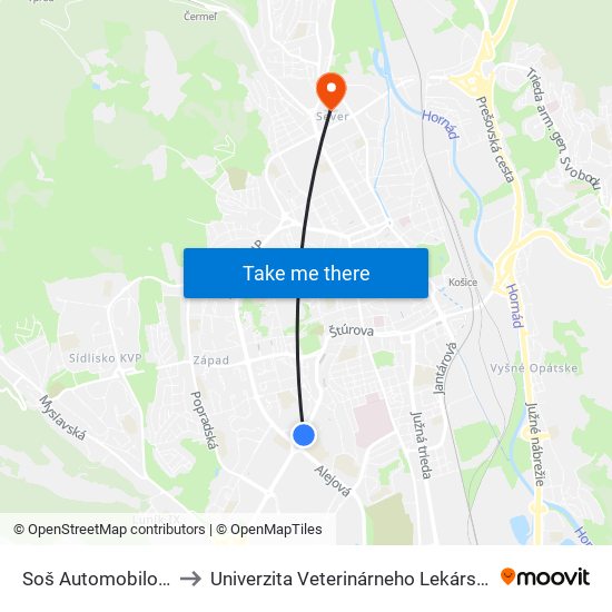 Soš Automobilová to Univerzita Veterinárneho Lekárstva map