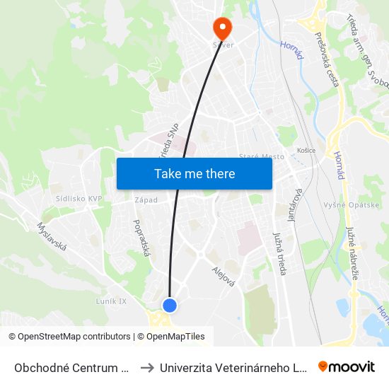 Obchodné Centrum Optima to Univerzita Veterinárneho Lekárstva map