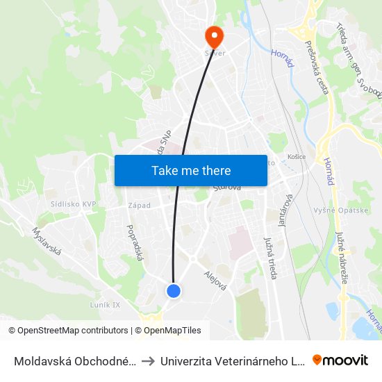 Moldavská Obchodné Centrá to Univerzita Veterinárneho Lekárstva map