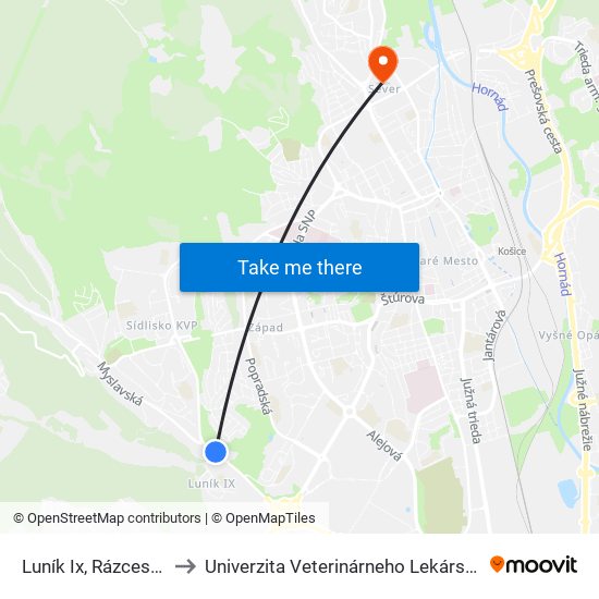 Luník Ix, Rázcestie to Univerzita Veterinárneho Lekárstva map