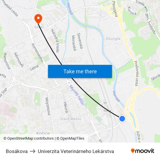 Bosákova to Univerzita Veterinárneho Lekárstva map