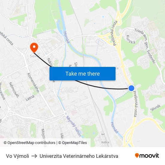 Vo Výmoli to Univerzita Veterinárneho Lekárstva map