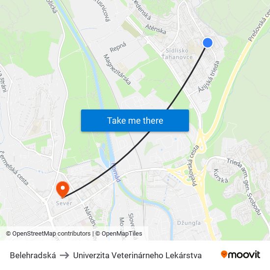 Belehradská to Univerzita Veterinárneho Lekárstva map