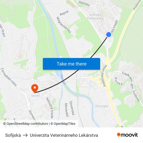 Sofijská to Univerzita Veterinárneho Lekárstva map