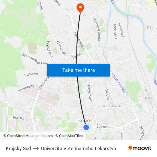 Krajský Súd to Univerzita Veterinárneho Lekárstva map