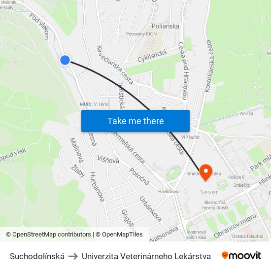 Suchodolínská to Univerzita Veterinárneho Lekárstva map