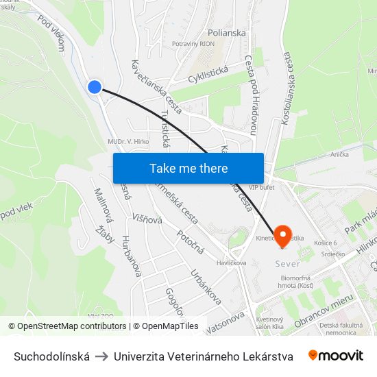 Suchodolínská to Univerzita Veterinárneho Lekárstva map