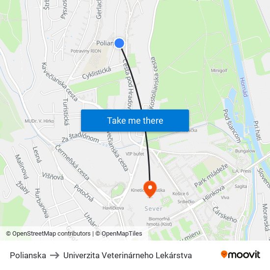 Polianska to Univerzita Veterinárneho Lekárstva map