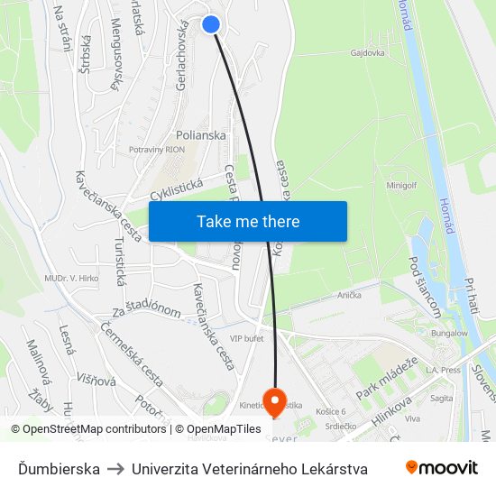 Ďumbierska to Univerzita Veterinárneho Lekárstva map