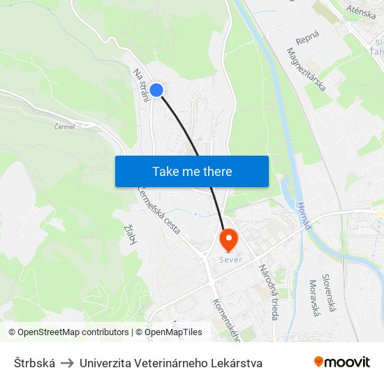 Štrbská to Univerzita Veterinárneho Lekárstva map