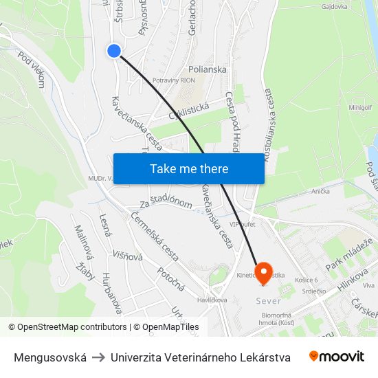 Mengusovská to Univerzita Veterinárneho Lekárstva map