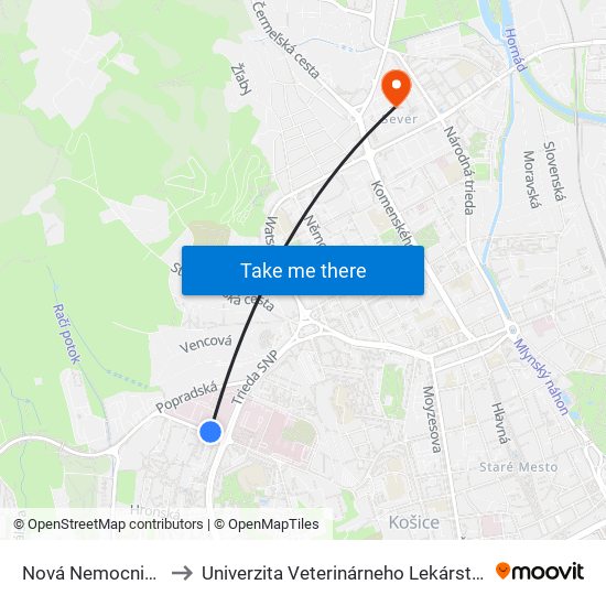 Nová Nemocnica to Univerzita Veterinárneho Lekárstva map