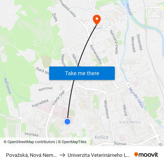 Považská, Nová Nemocnica to Univerzita Veterinárneho Lekárstva map