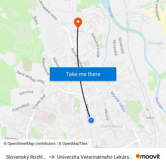 Slovenský Rozhlas to Univerzita Veterinárneho Lekárstva map