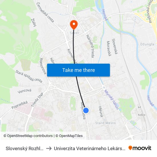 Slovenský Rozhlas to Univerzita Veterinárneho Lekárstva map