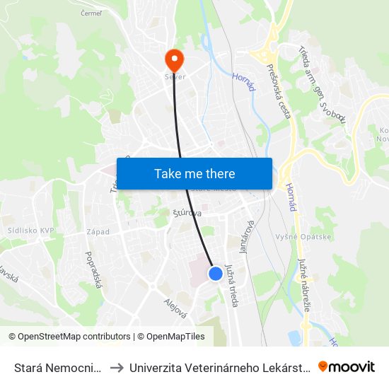 Stará Nemocnica to Univerzita Veterinárneho Lekárstva map