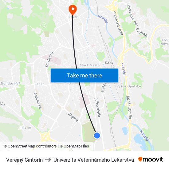 Verejný Cintorín to Univerzita Veterinárneho Lekárstva map