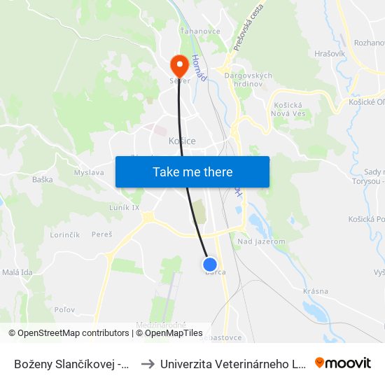 Boženy Slančíkovej -Timravy to Univerzita Veterinárneho Lekárstva map