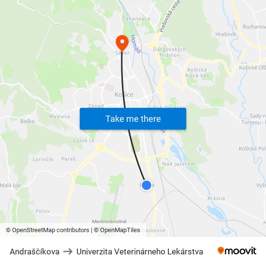 Andraščíkova to Univerzita Veterinárneho Lekárstva map