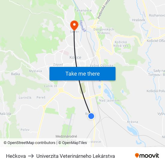 Hečkova to Univerzita Veterinárneho Lekárstva map