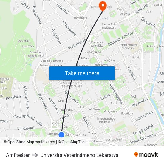 Amfiteáter to Univerzita Veterinárneho Lekárstva map