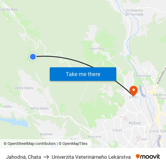 Jahodná, Chata to Univerzita Veterinárneho Lekárstva map