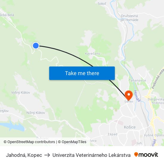 Jahodná, Kopec to Univerzita Veterinárneho Lekárstva map