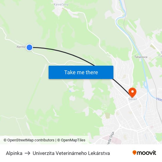 Alpinka to Univerzita Veterinárneho Lekárstva map