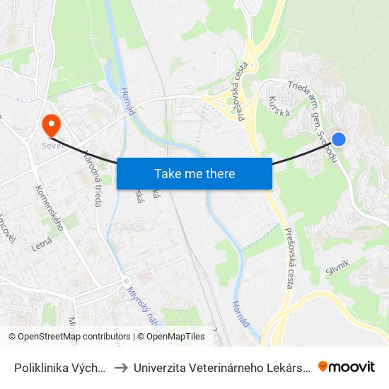 Poliklinika Východ to Univerzita Veterinárneho Lekárstva map