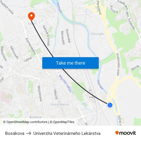 Bosákova to Univerzita Veterinárneho Lekárstva map