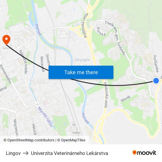 Lingov to Univerzita Veterinárneho Lekárstva map