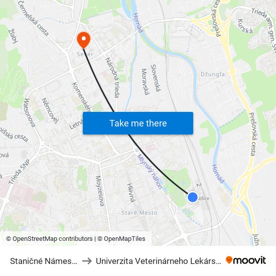 Staničné Námestie to Univerzita Veterinárneho Lekárstva map