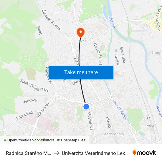 Radnica Starého Mesta to Univerzita Veterinárneho Lekárstva map