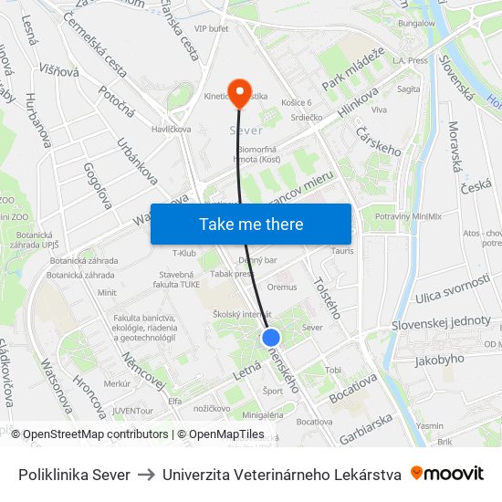 Poliklinika Sever to Univerzita Veterinárneho Lekárstva map