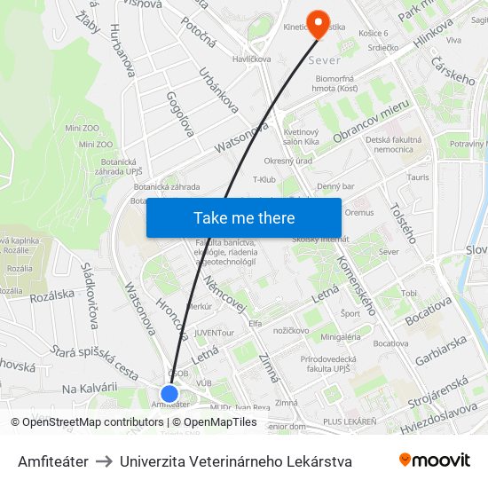 Amfiteáter to Univerzita Veterinárneho Lekárstva map