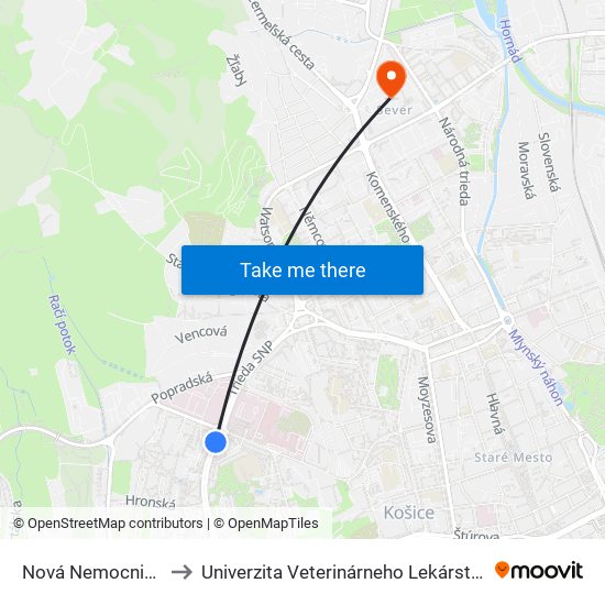 Nová Nemocnica to Univerzita Veterinárneho Lekárstva map