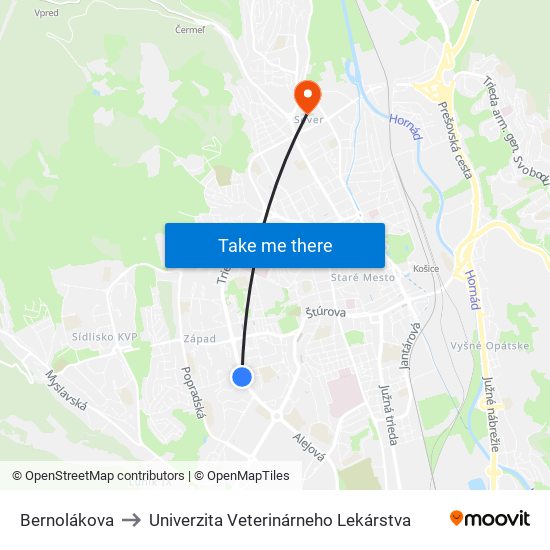 Bernolákova to Univerzita Veterinárneho Lekárstva map