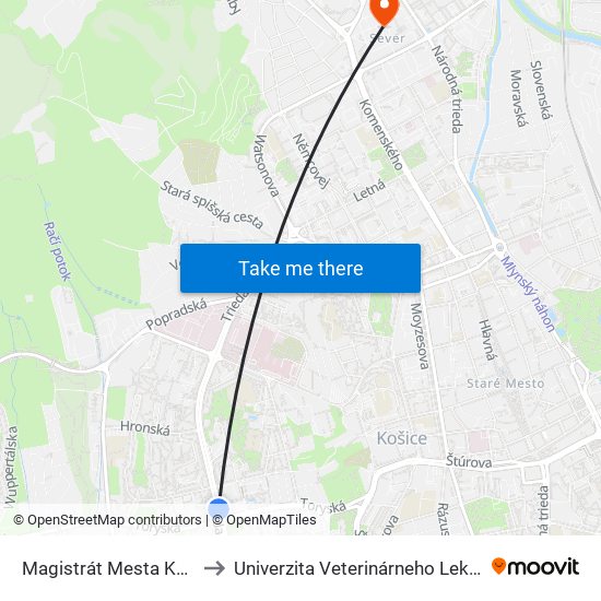 Magistrát Mesta Košice to Univerzita Veterinárneho Lekárstva map